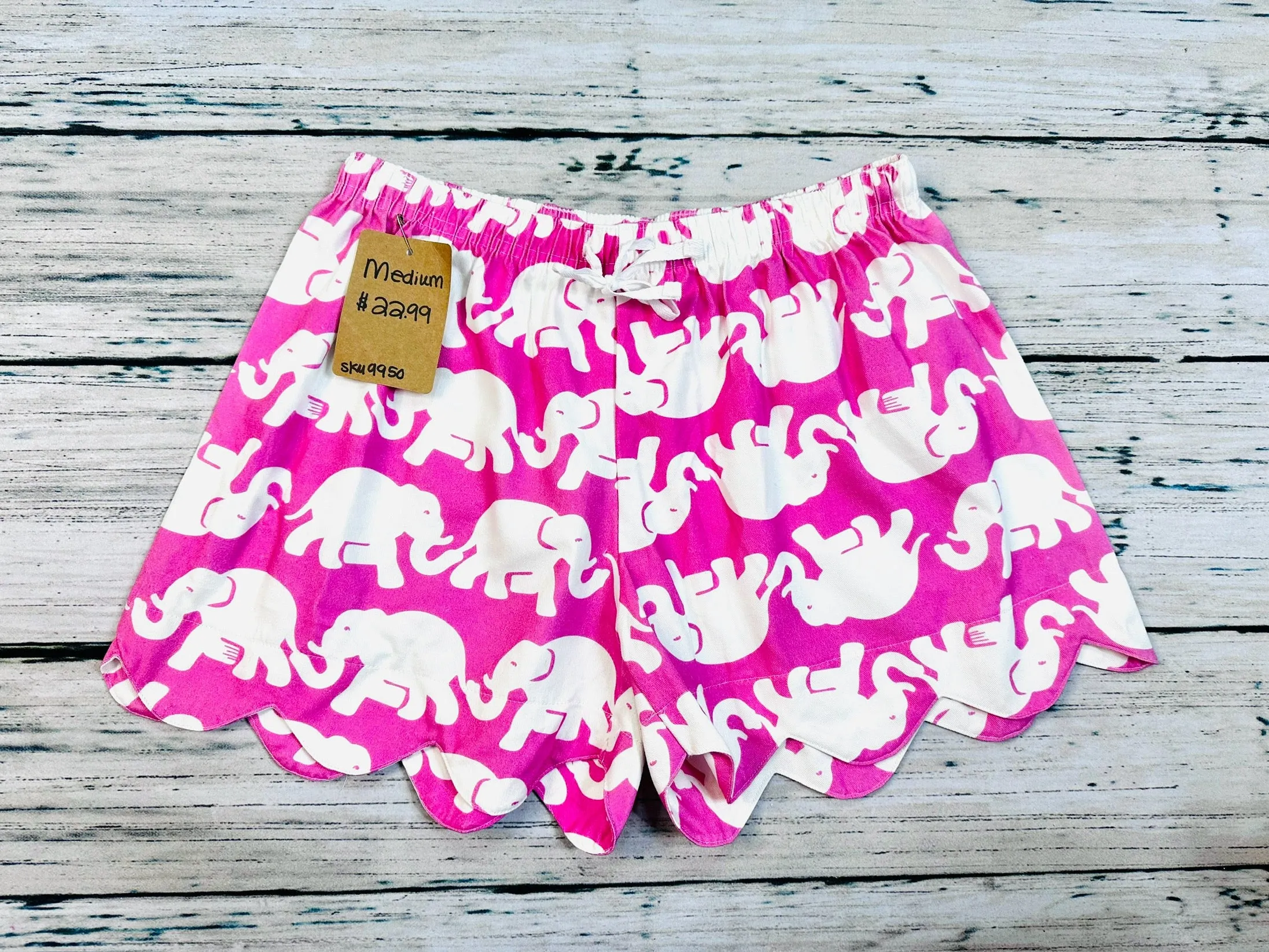 Elephant Scalloped Stretchy Tie Shorts