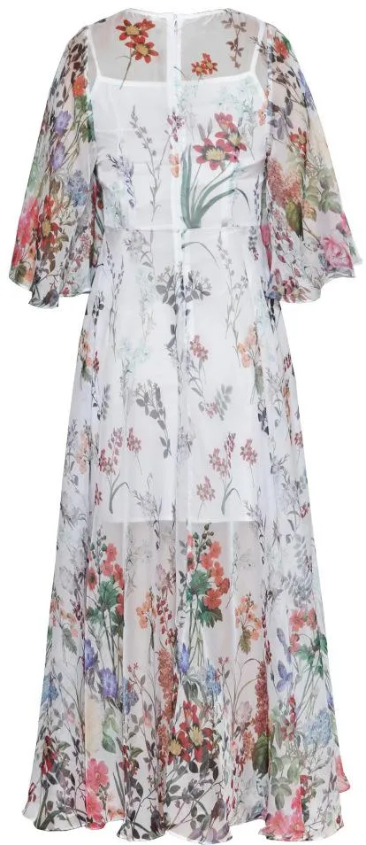 Floral Appliques Printed Chiffon Dress