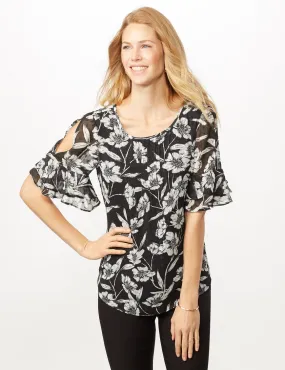 Floral Clip Dot Woven Top