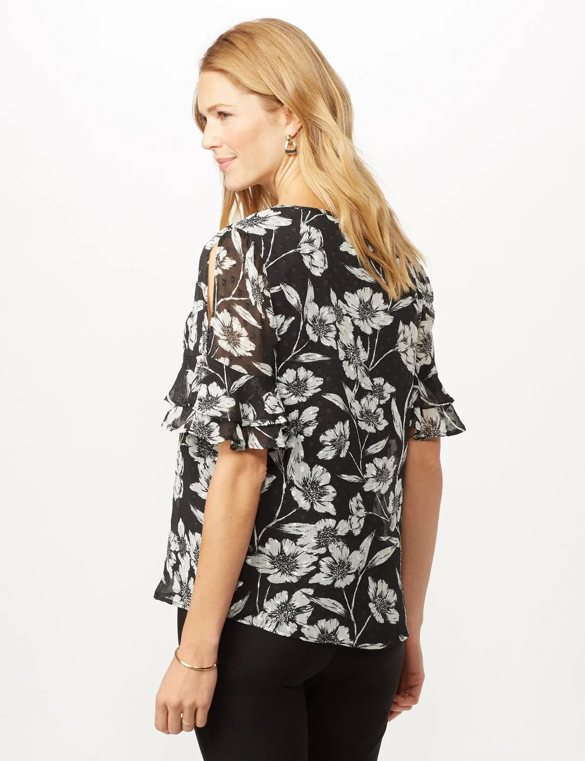 Floral Clip Dot Woven Top