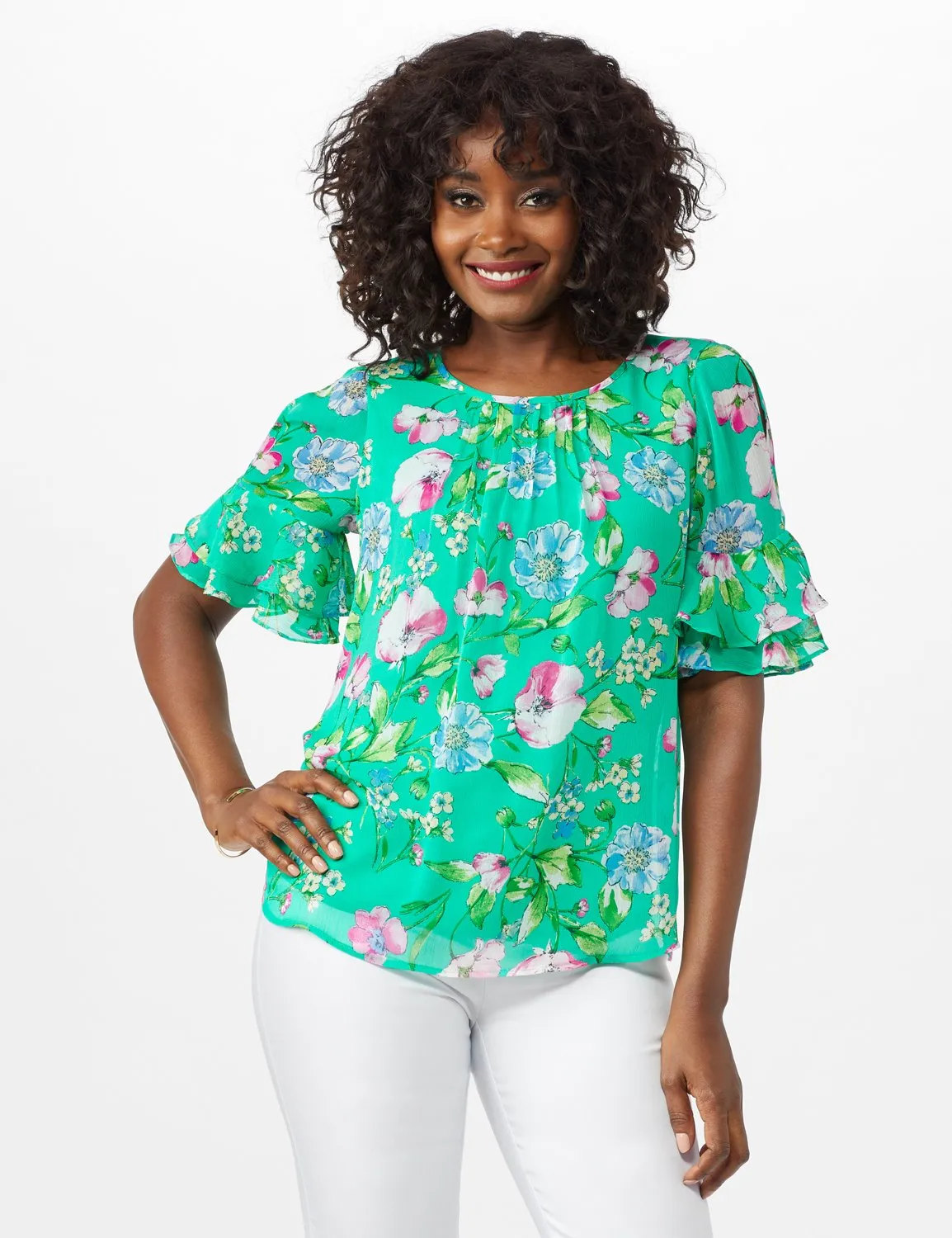 Floral Ruffle Sleeve Blouse