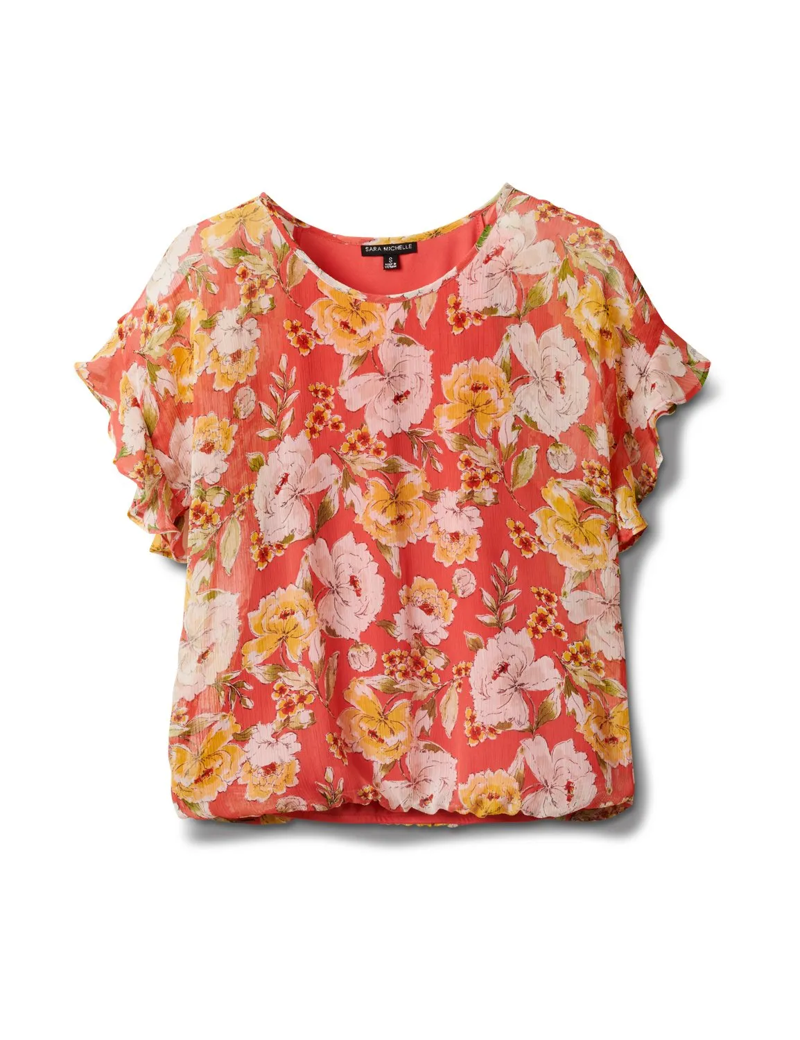Floral Ruffle Sleeve Cold Shoulder Bubble Hem Blouse