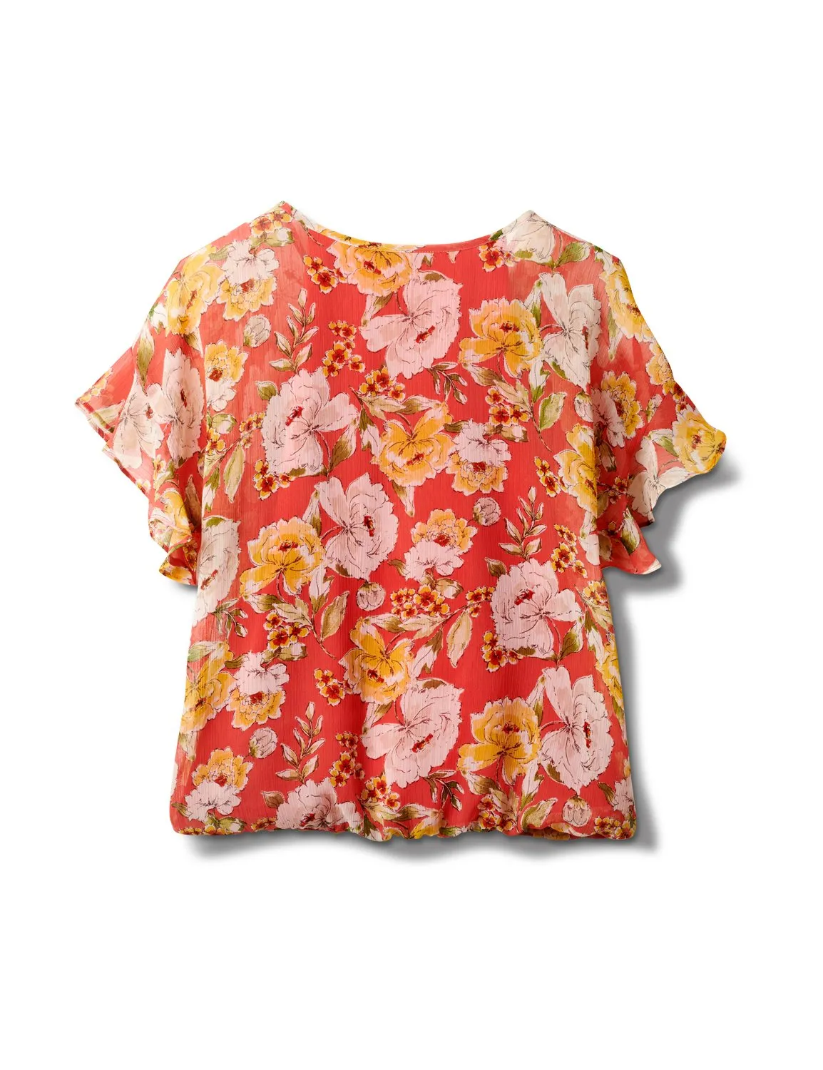 Floral Ruffle Sleeve Cold Shoulder Bubble Hem Blouse