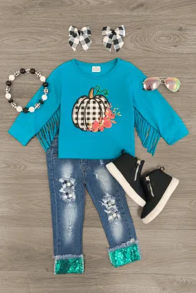 Gingham Floral Pumpkin Denim Set