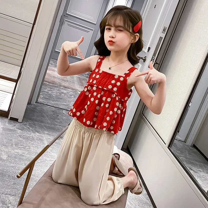 Girls Clothes Summer Kids Cute Polka Dot Sling Short Style Tops Pants 2Pcs Sets Children Suit Baby Girl Outfit S1697361