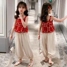 Girls Clothes Summer Kids Cute Polka Dot Sling Short Style Tops Pants 2Pcs Sets Children Suit Baby Girl Outfit S1697361