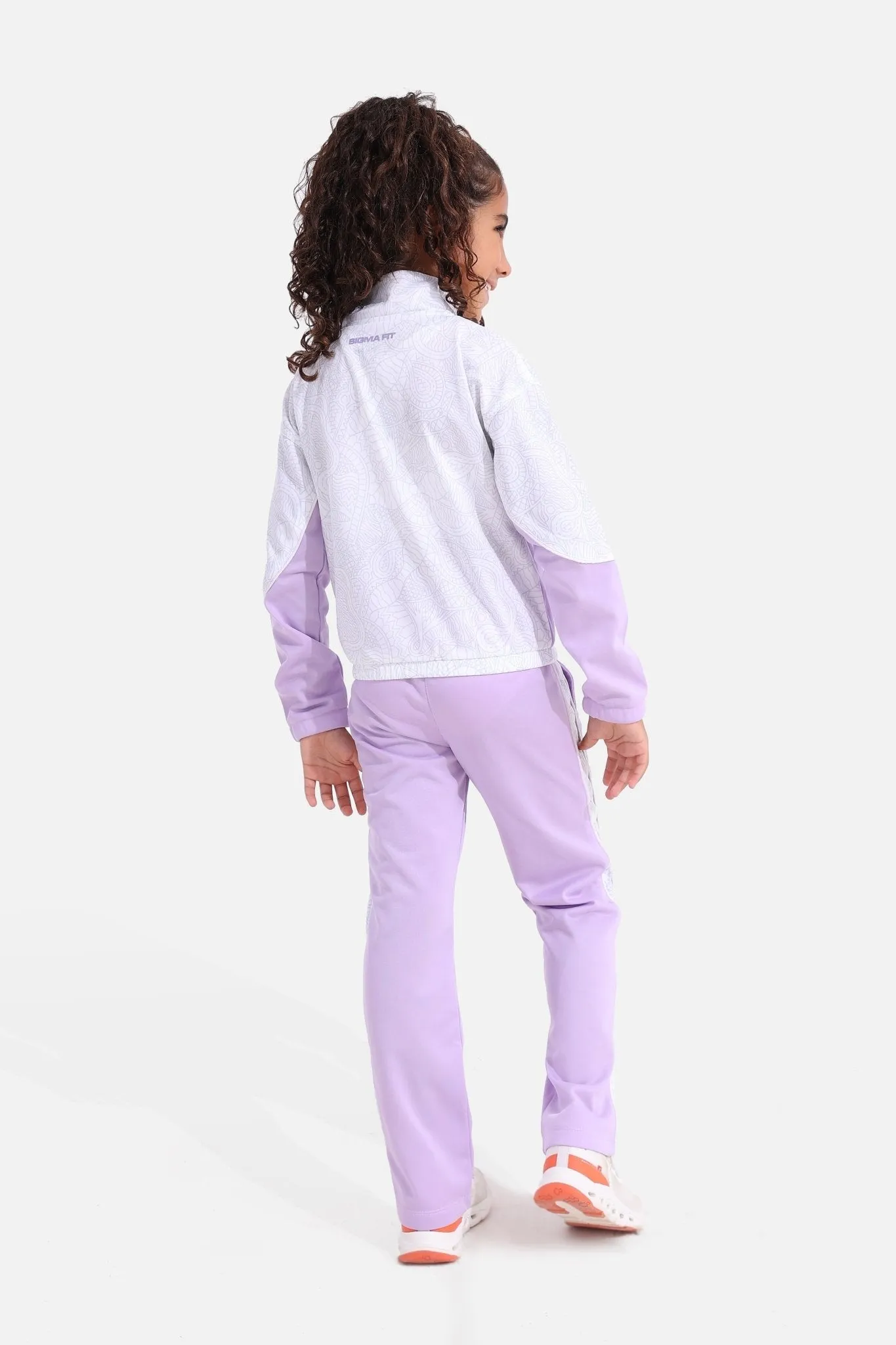 Girls Printed White Tracksuit