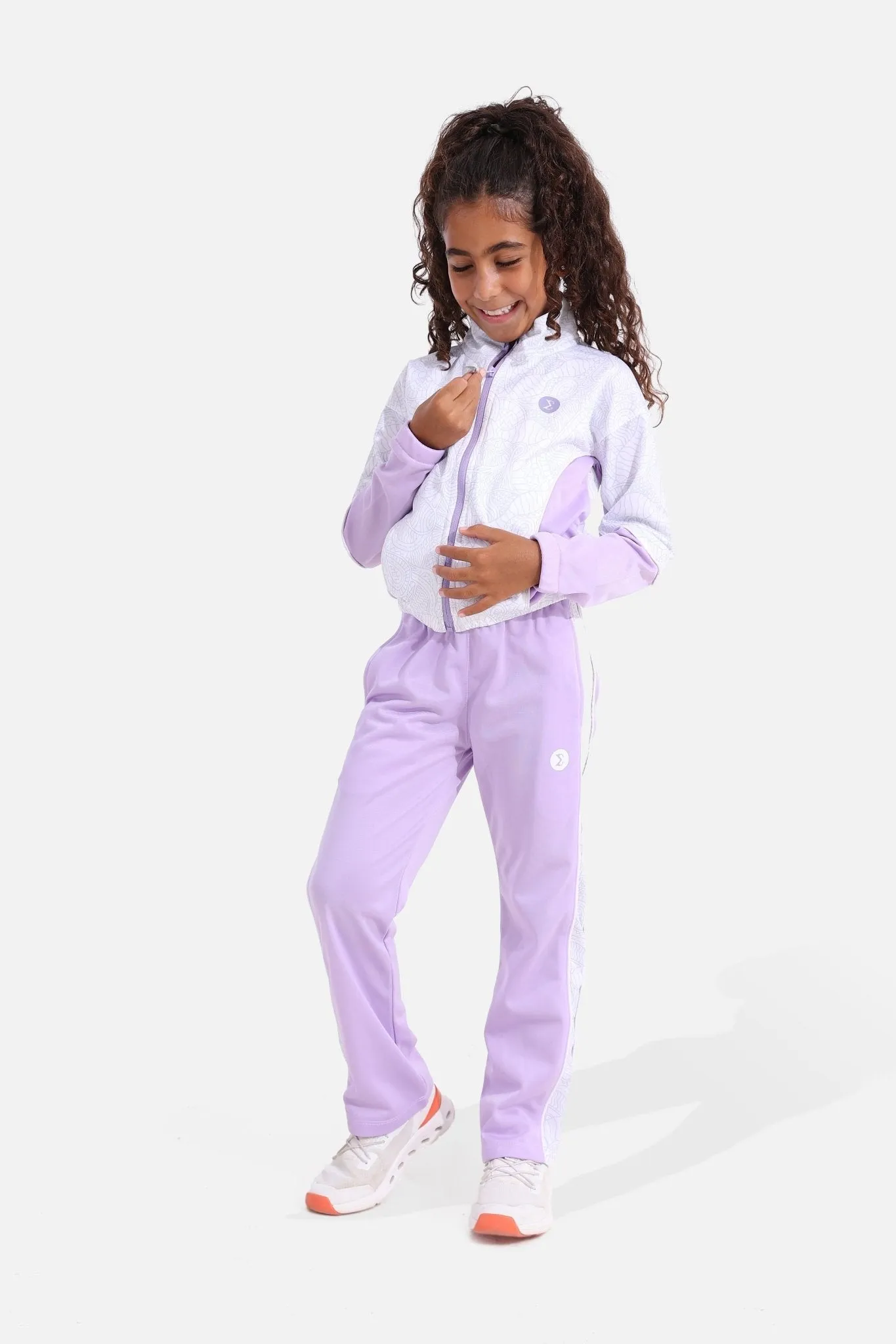 Girls Printed White Tracksuit