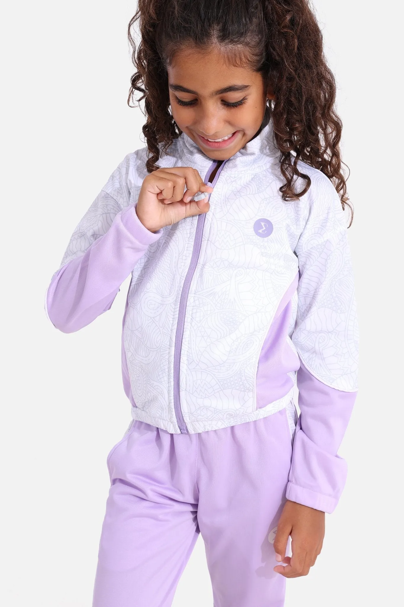 Girls Printed White Tracksuit