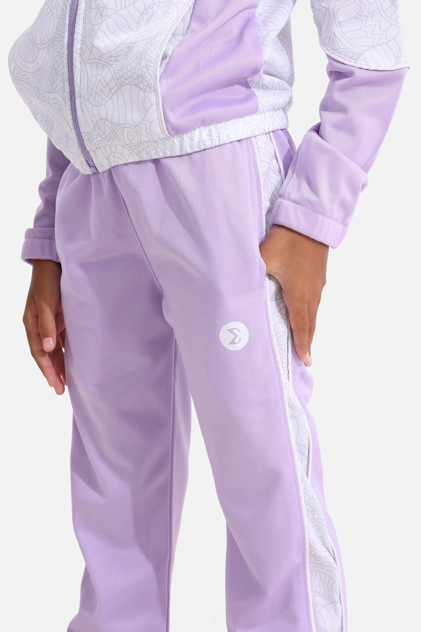 Girls Printed White Tracksuit