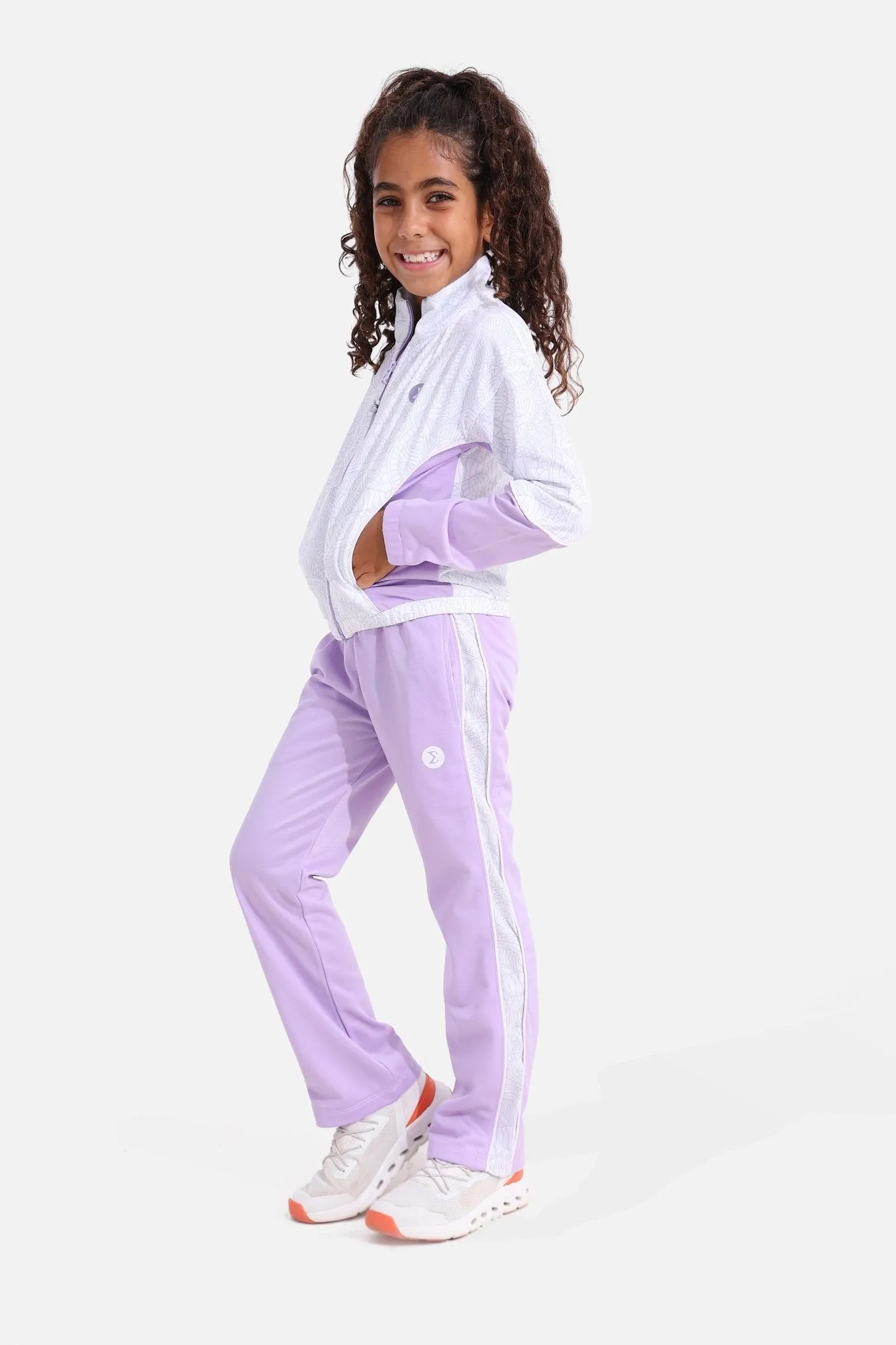Girls Printed White Tracksuit
