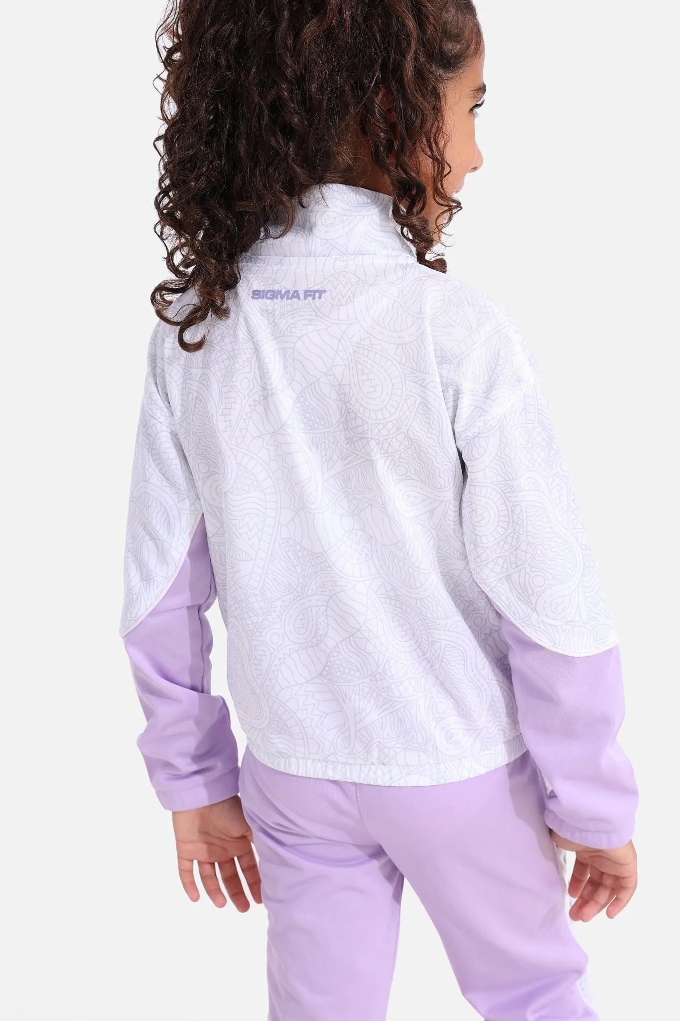Girls Printed White Tracksuit