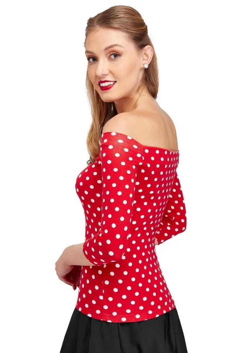 Gloria Bardot Polka Dot Rockabilly Top in Red