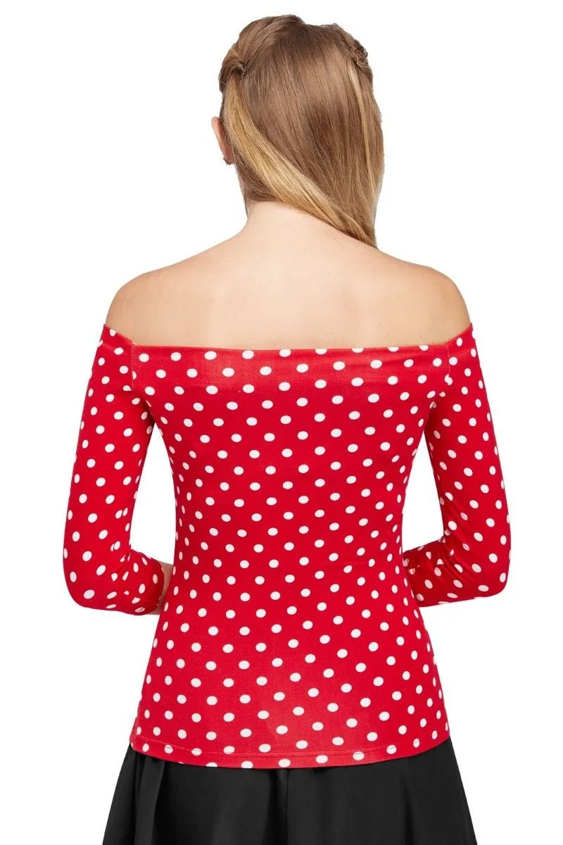 Gloria Bardot Polka Dot Rockabilly Top in Red