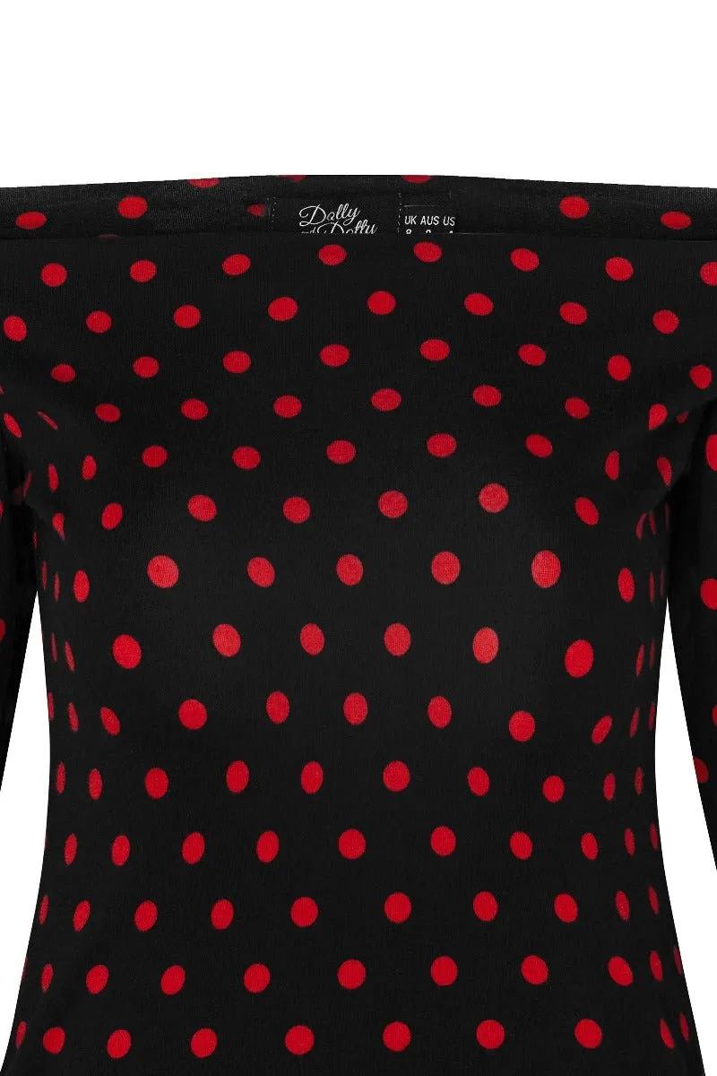 Gloria Black-Red Polka Dot Top