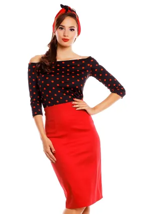 Gloria Black-Red Polka Dot Top