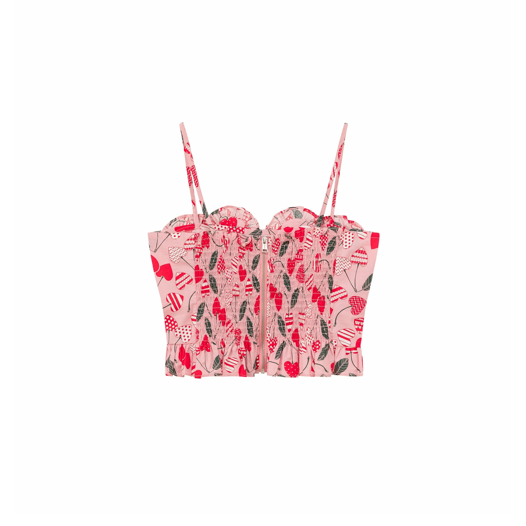 Heart Printed Ruffle Bustier Top