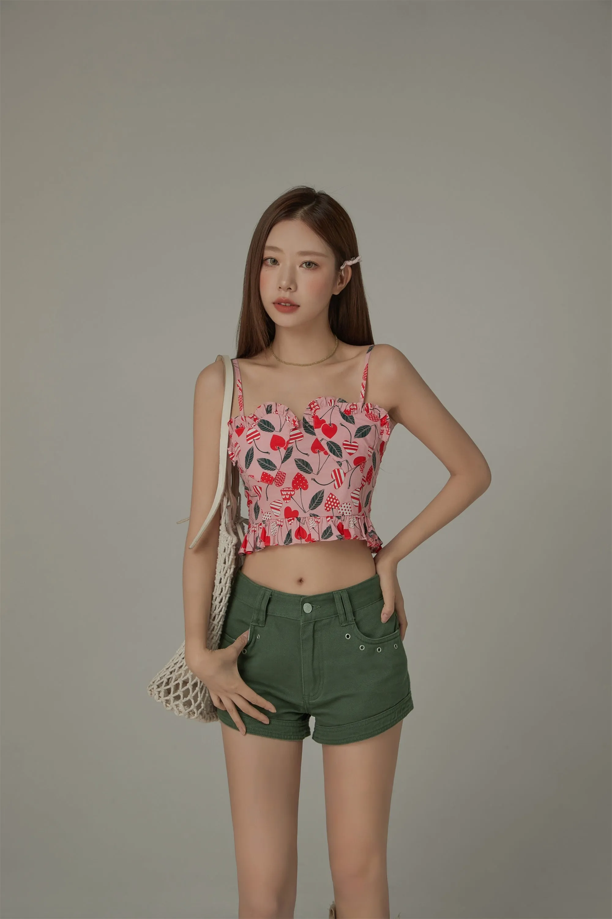 Heart Printed Ruffle Bustier Top
