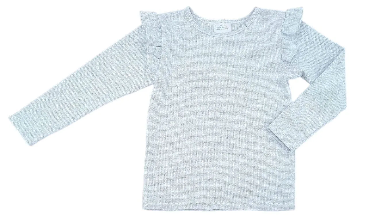 James & Lottie Be Elizabeth Girls Ruffle Shoulder Top - Dusty Blue