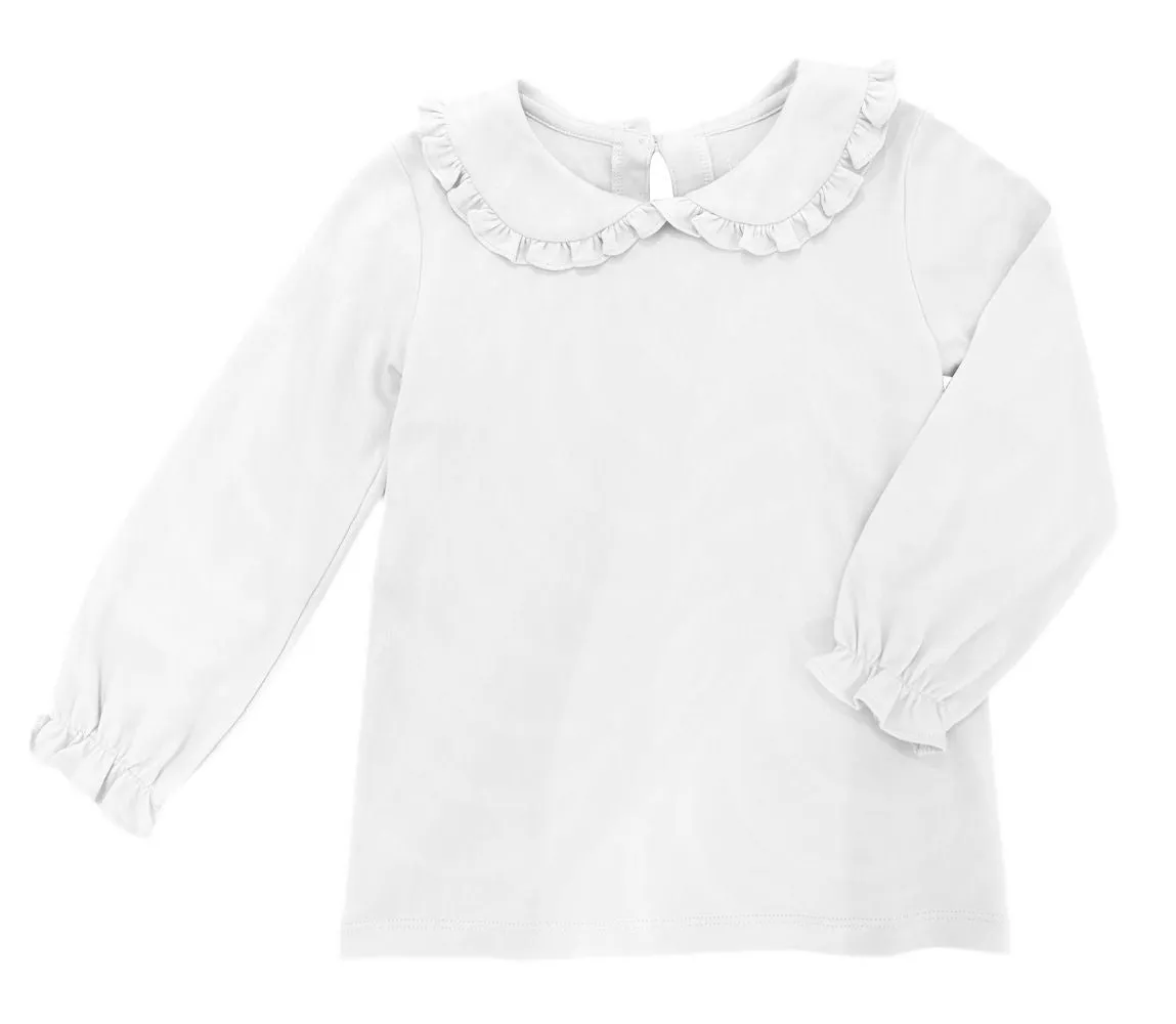 James & Lottie Girls Knit Peter Pan Ruffle Collar Top - White
