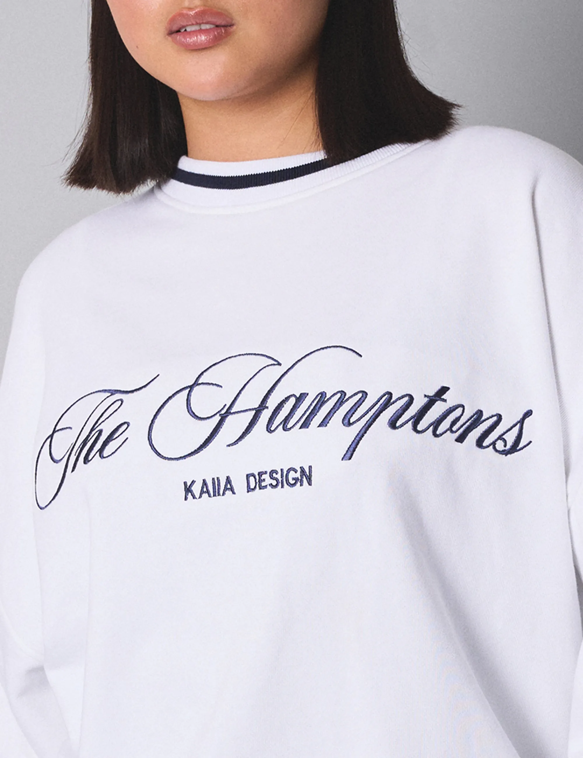 Kaiia Contrast Binding Hamptons Oversized Sweatshirt White