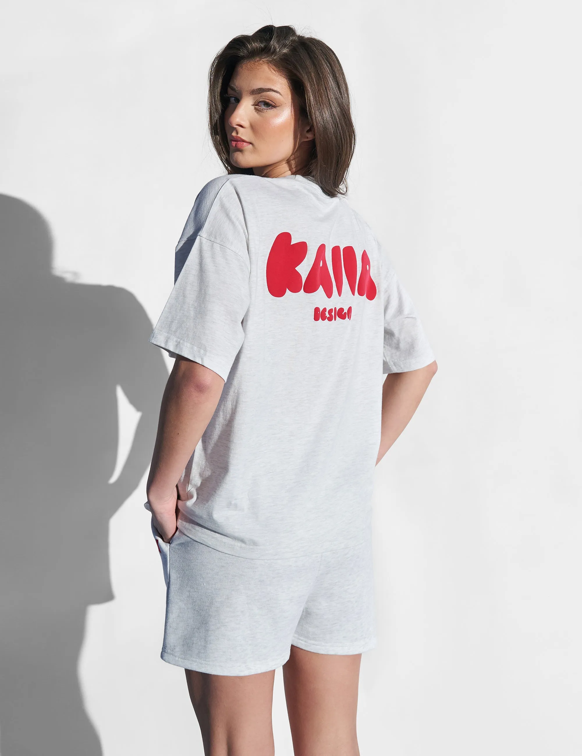 Kaiia Design Oversized Top Light Grey Marl and Red