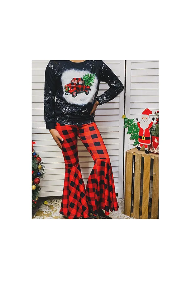 Kids Plaid truck & tree pullover top & bottom 2pc sets XCH0018-1H