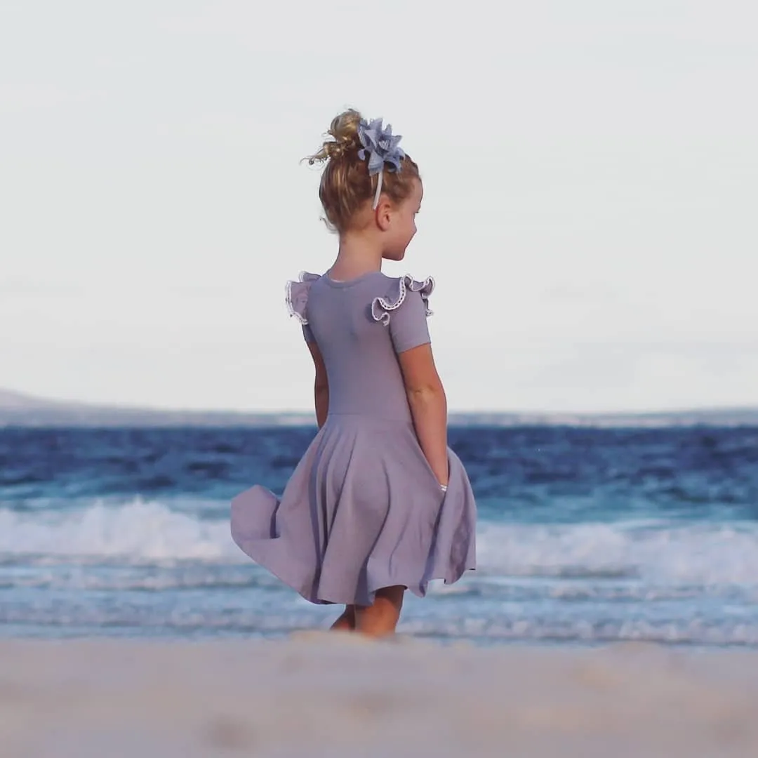 LILAC GREY TWIRLY GIRL DRESS