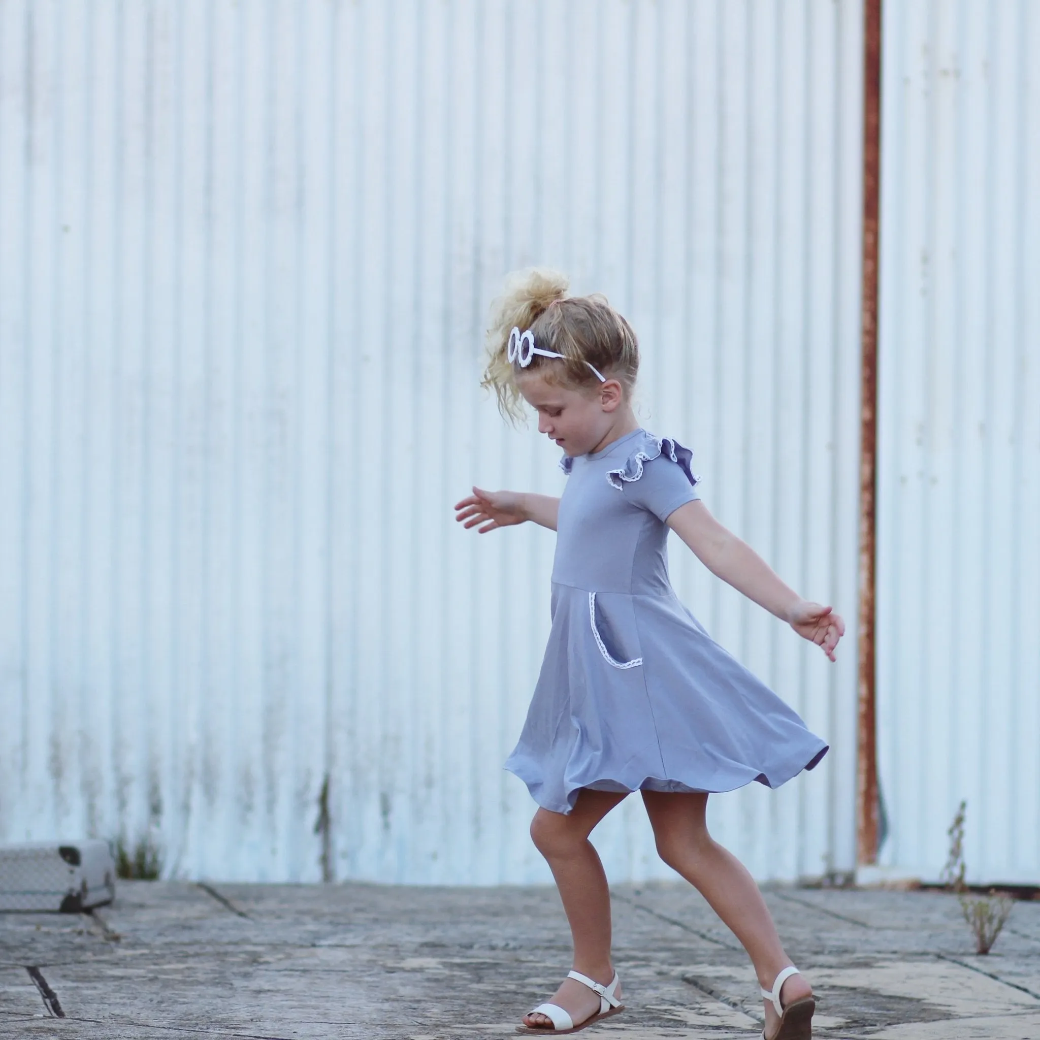 LILAC GREY TWIRLY GIRL DRESS