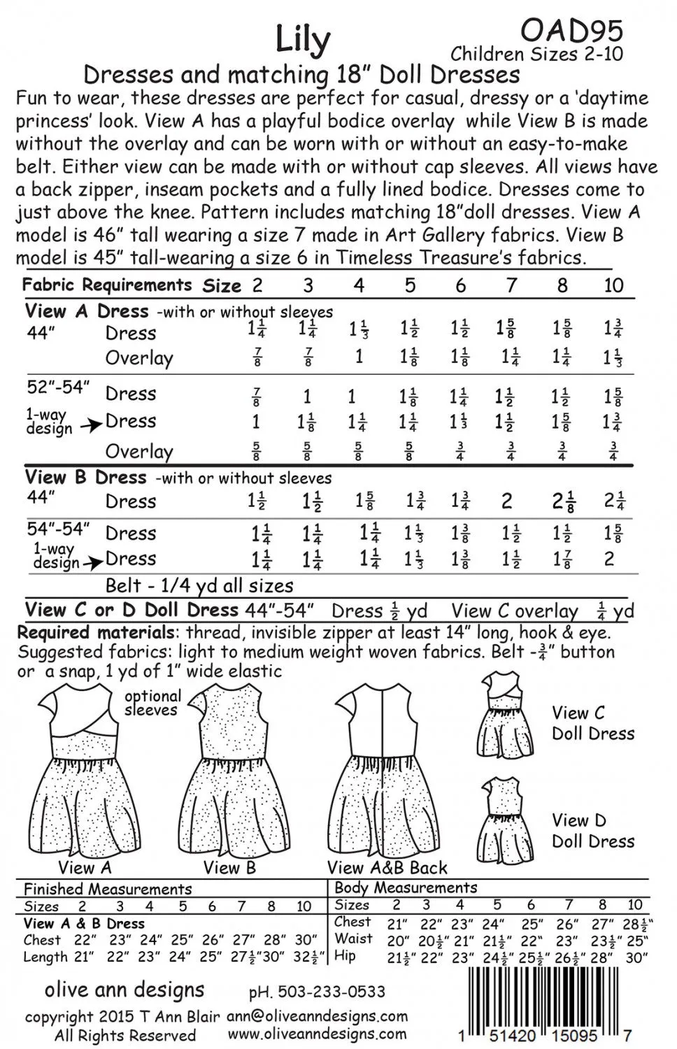 Lily Dresses & Matching Doll Dresses Sewing Pattern