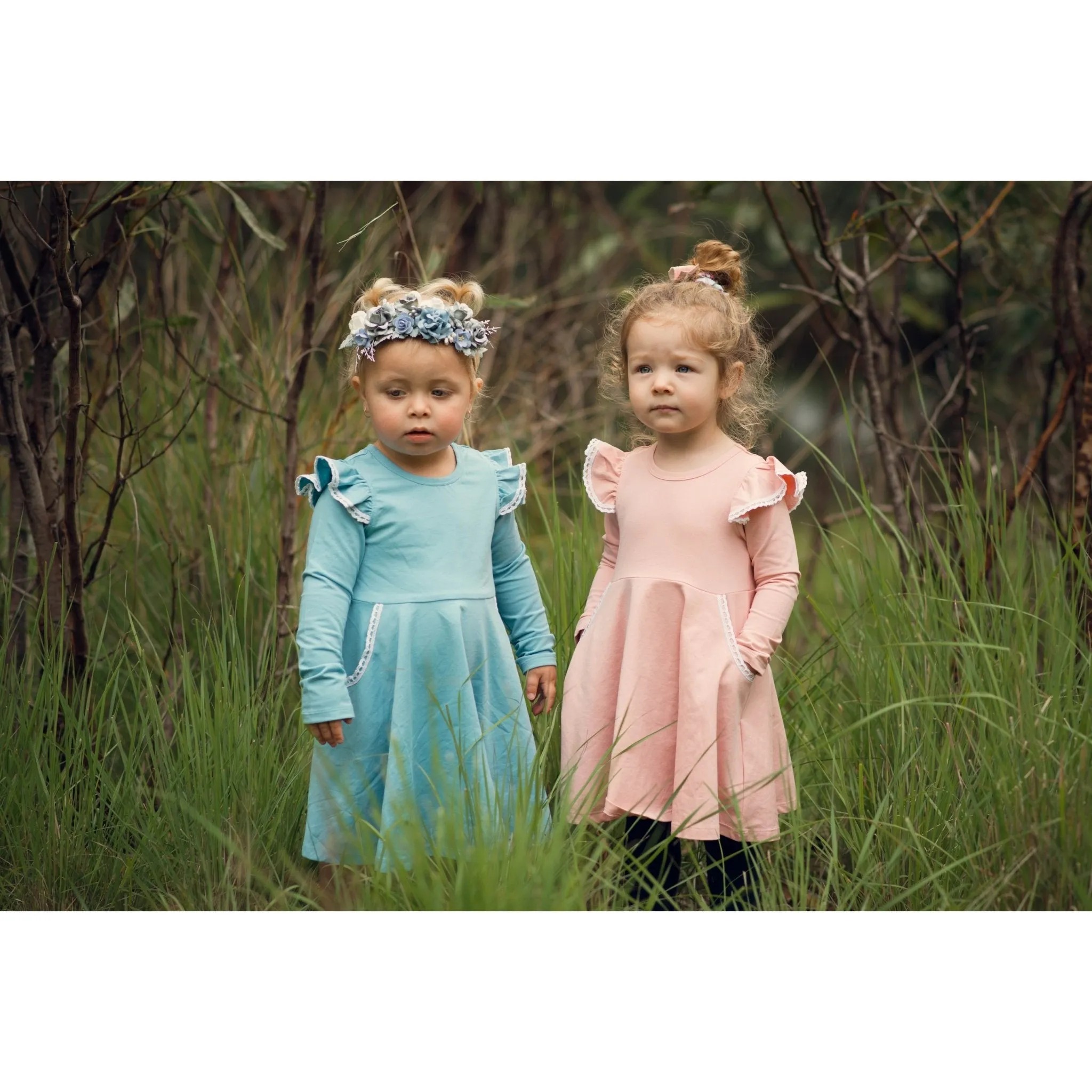 LONG SLEEVE TWIRLY GIRL DRESS - SOFT BLUSH