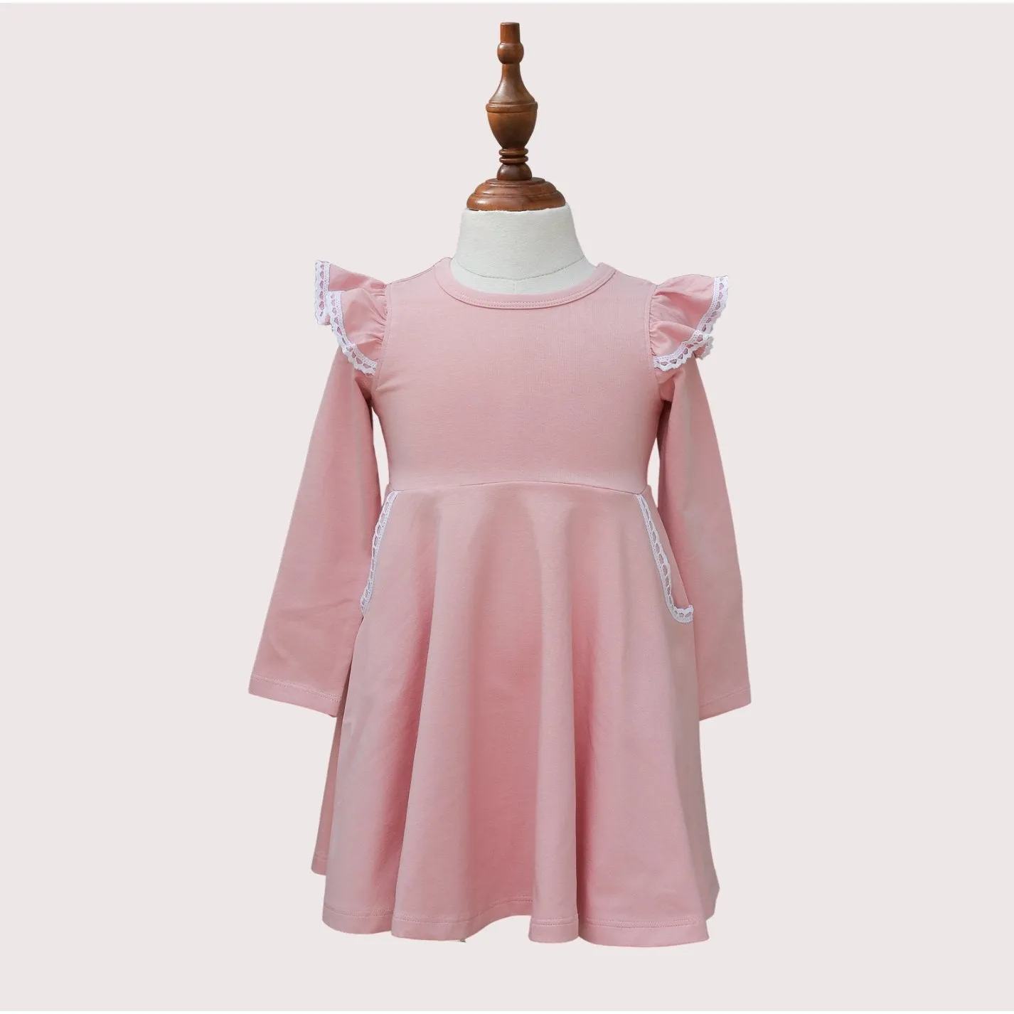 LONG SLEEVE TWIRLY GIRL DRESS - SOFT BLUSH