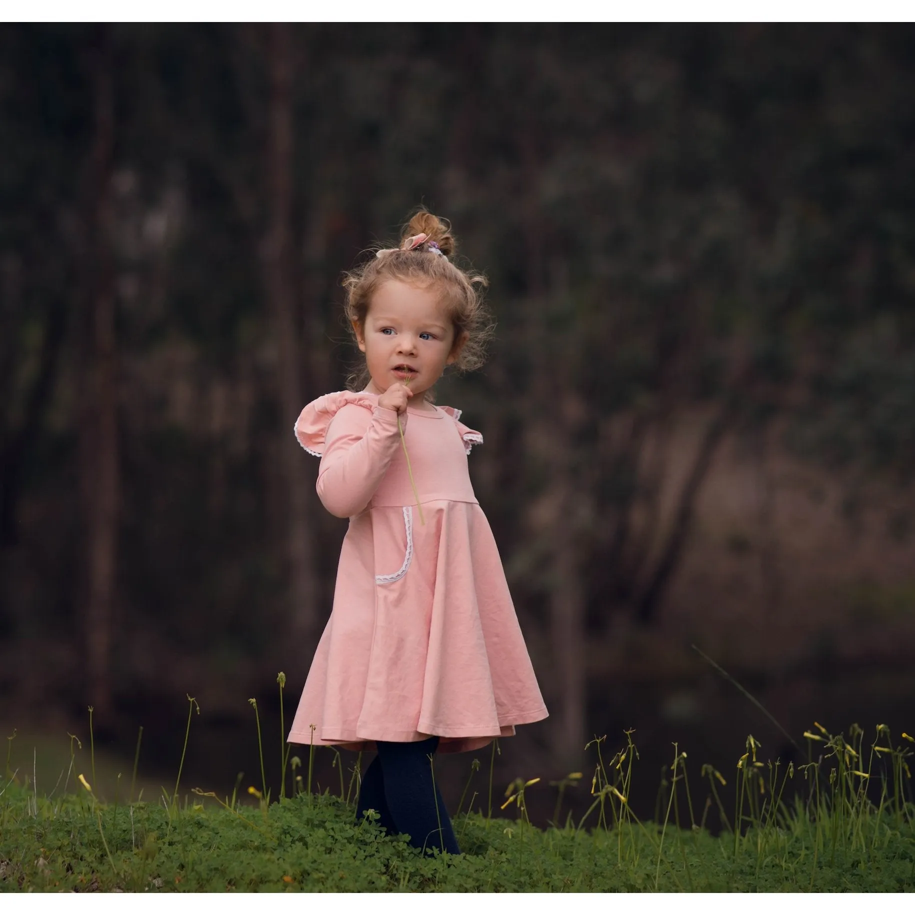 LONG SLEEVE TWIRLY GIRL DRESS - SOFT BLUSH