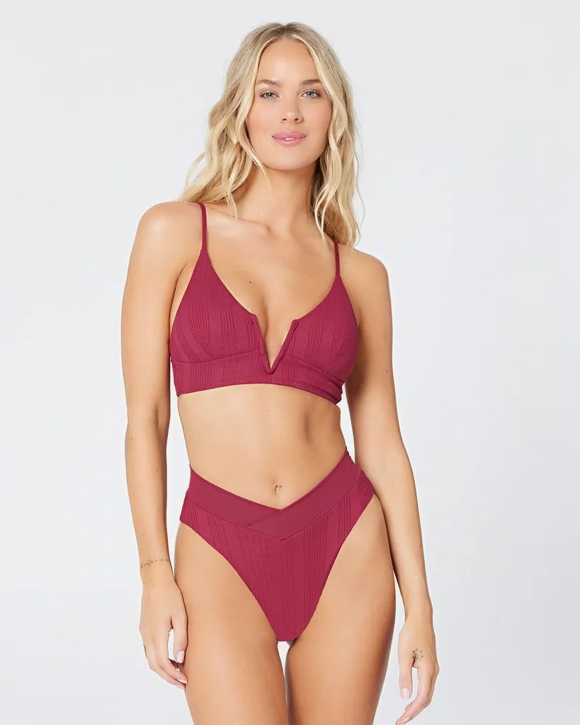 L*SPACE Cabernet Pointelle Rib Court Bikini Bottom