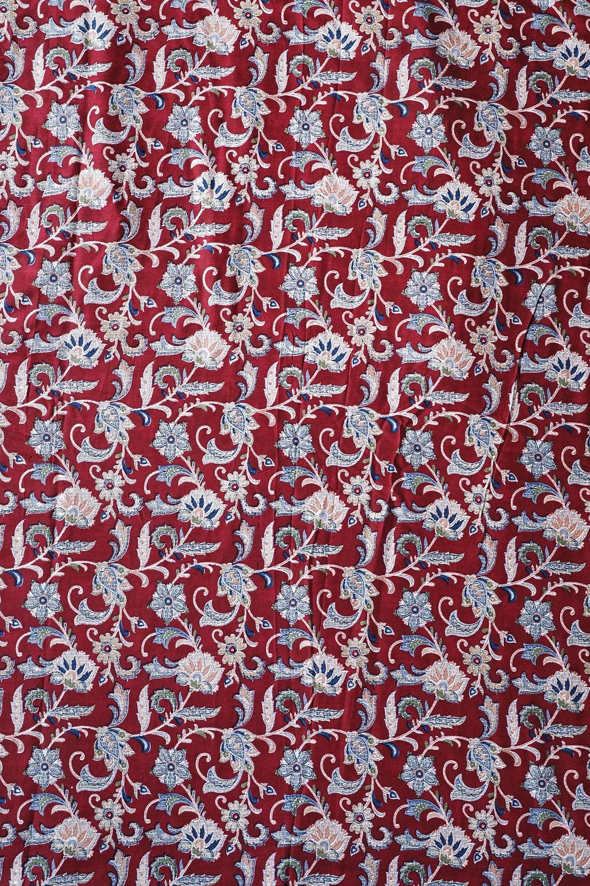 Multi Color Floral Pattern With Foil Print On Maroon Rayon Fabric