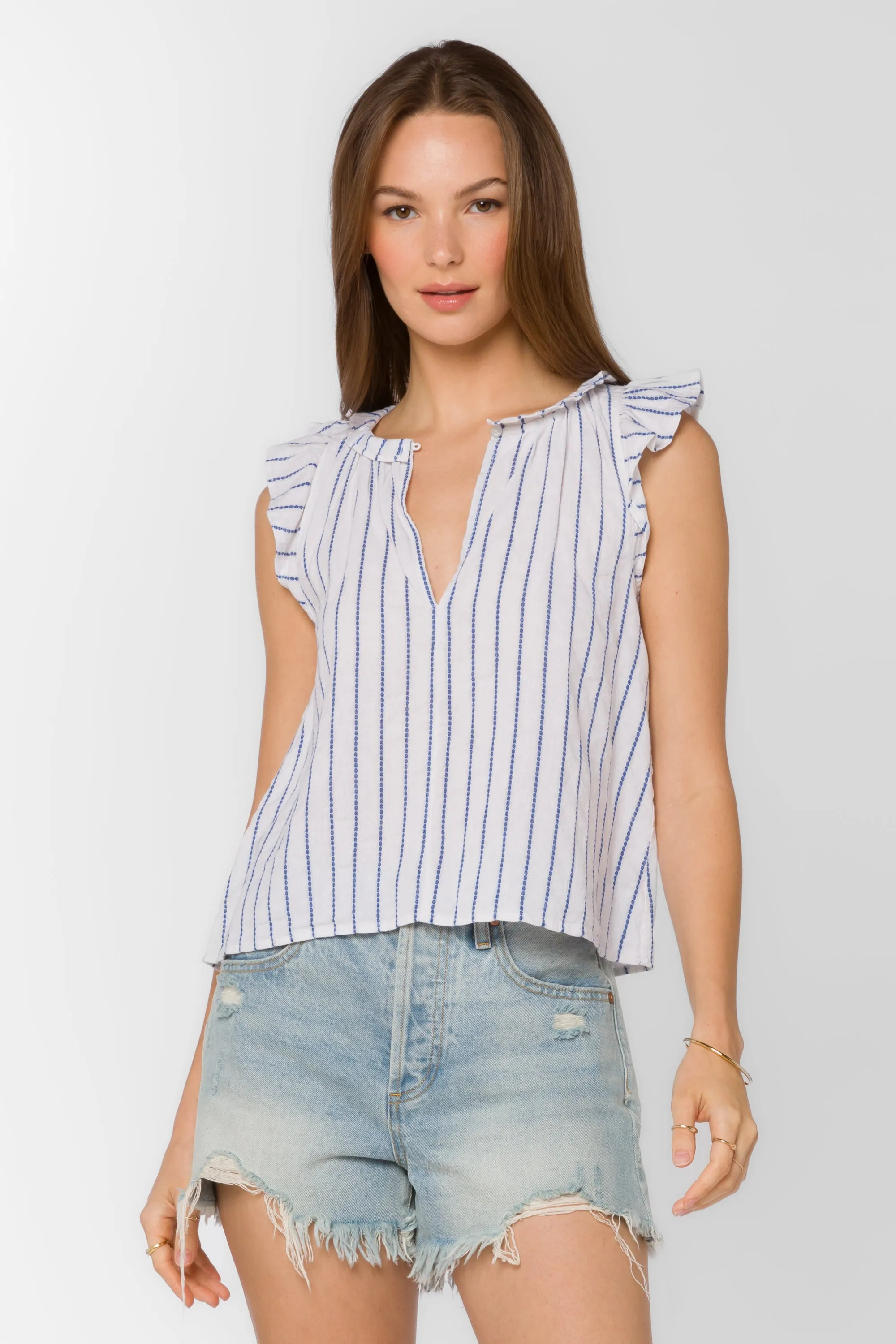 Nazira Blue White Jacquard Stripe Top
