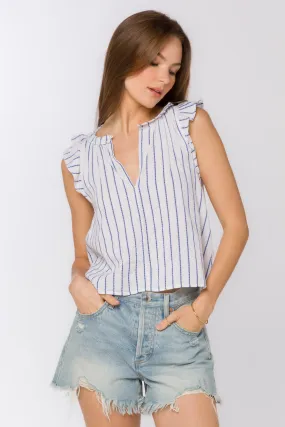 Nazira Blue White Jacquard Stripe Top