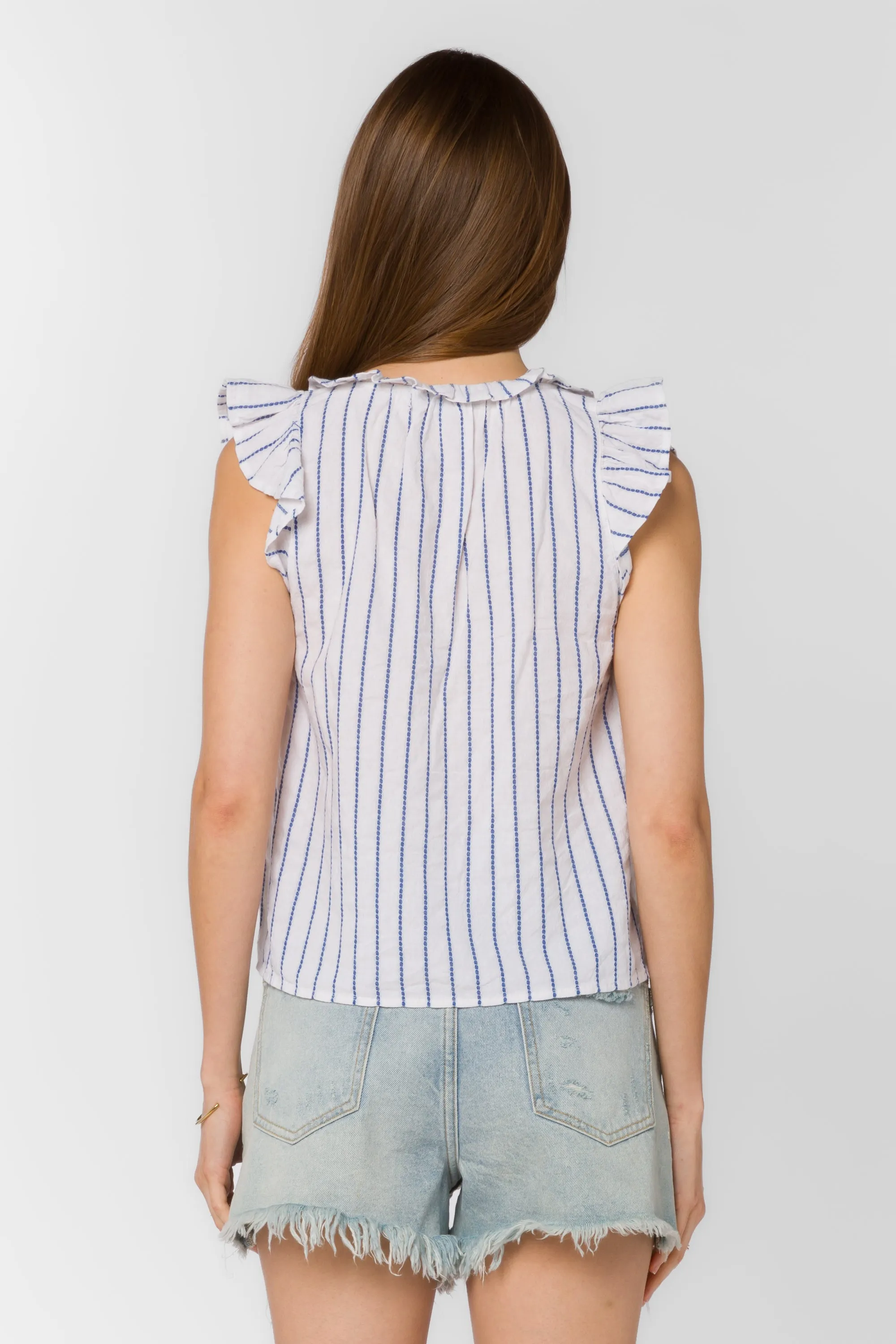 Nazira Blue White Jacquard Stripe Top