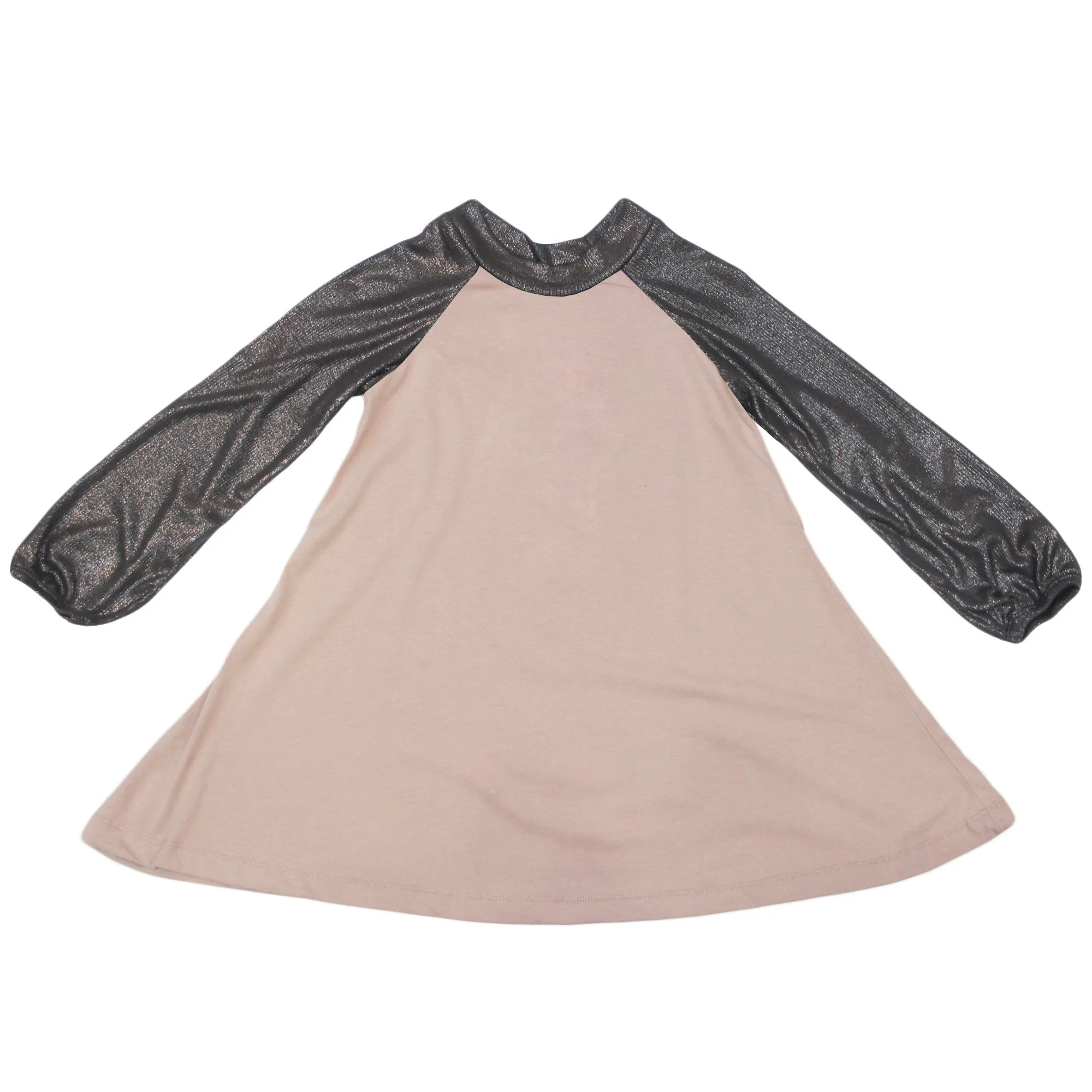 No Biggie Blush Pink Twirly Dress with Shiny Sleeves