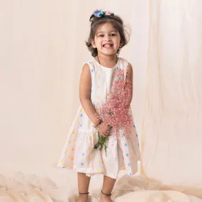 Organic Cotton Dress For Girls | Polka Dot | White