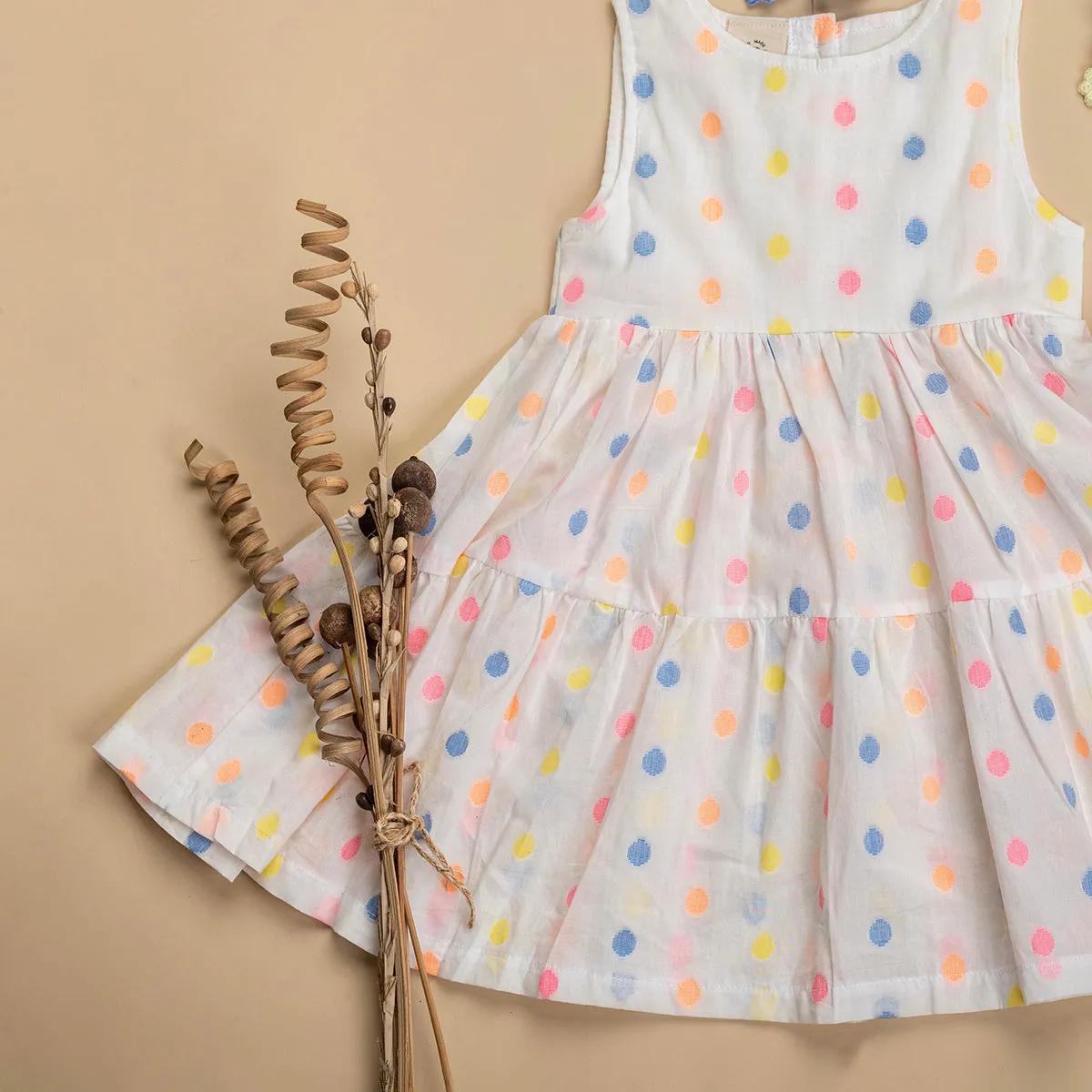 Organic Cotton Dress For Girls | Polka Dot | White