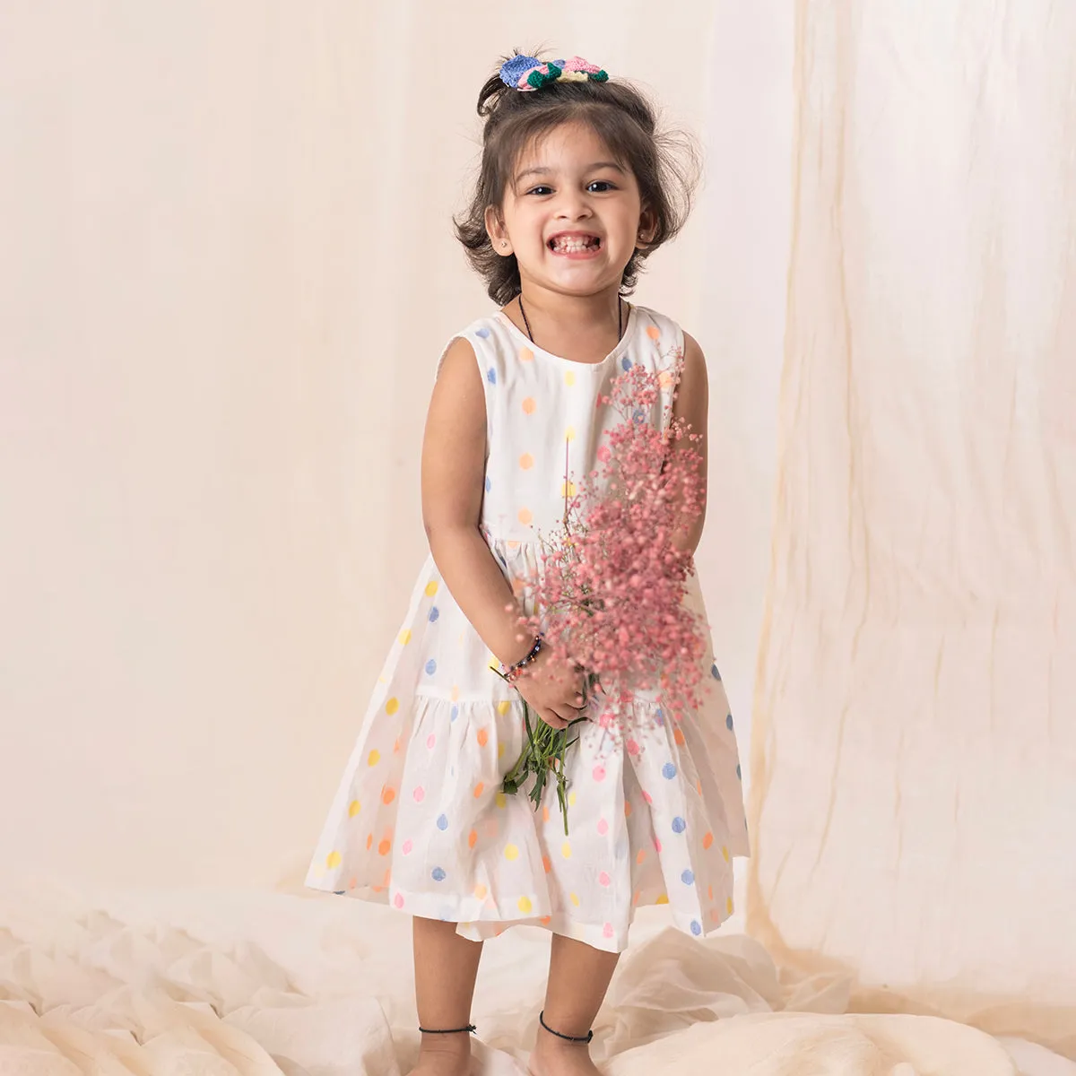 Organic Cotton Dress For Girls | Polka Dot | White