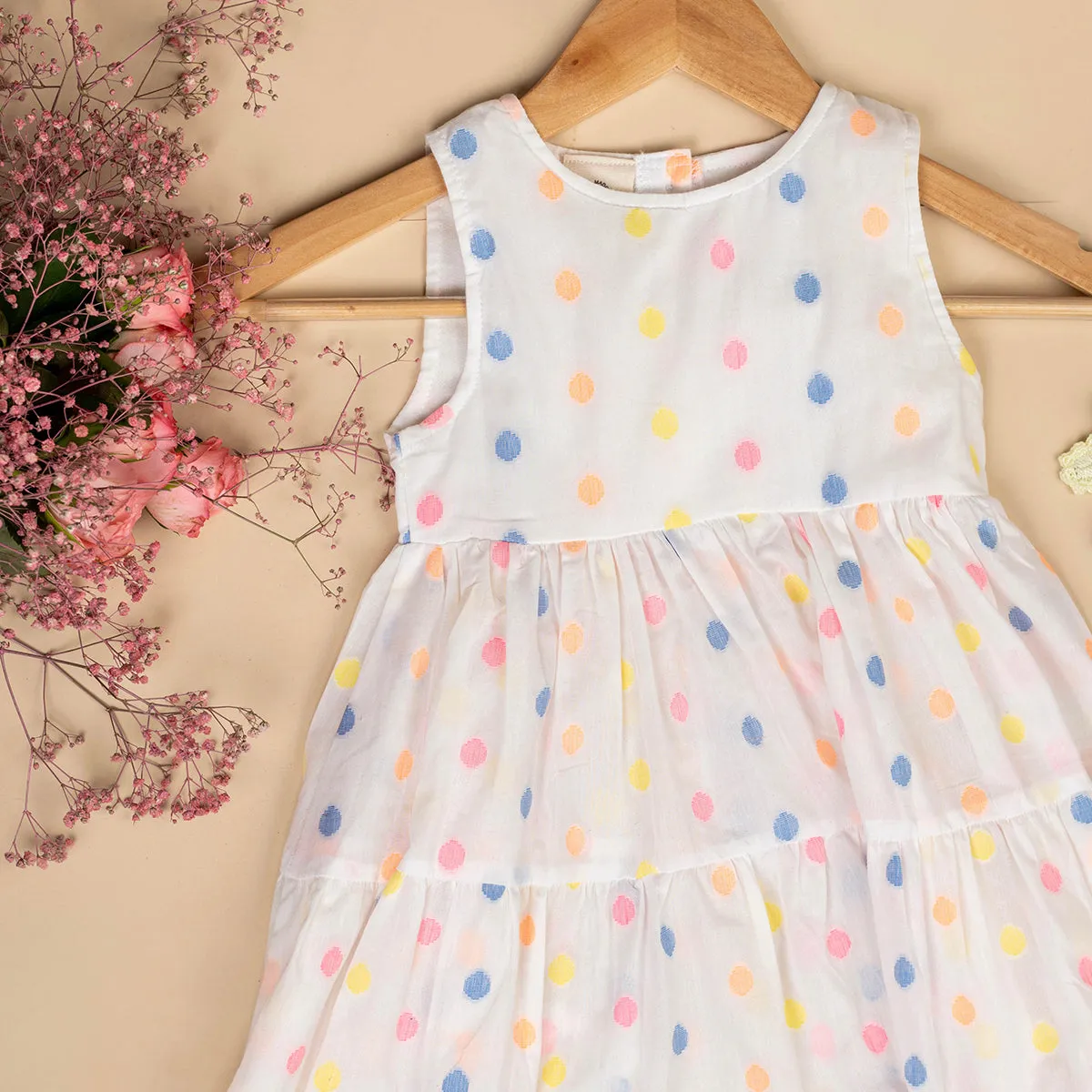 Organic Cotton Dress For Girls | Polka Dot | White