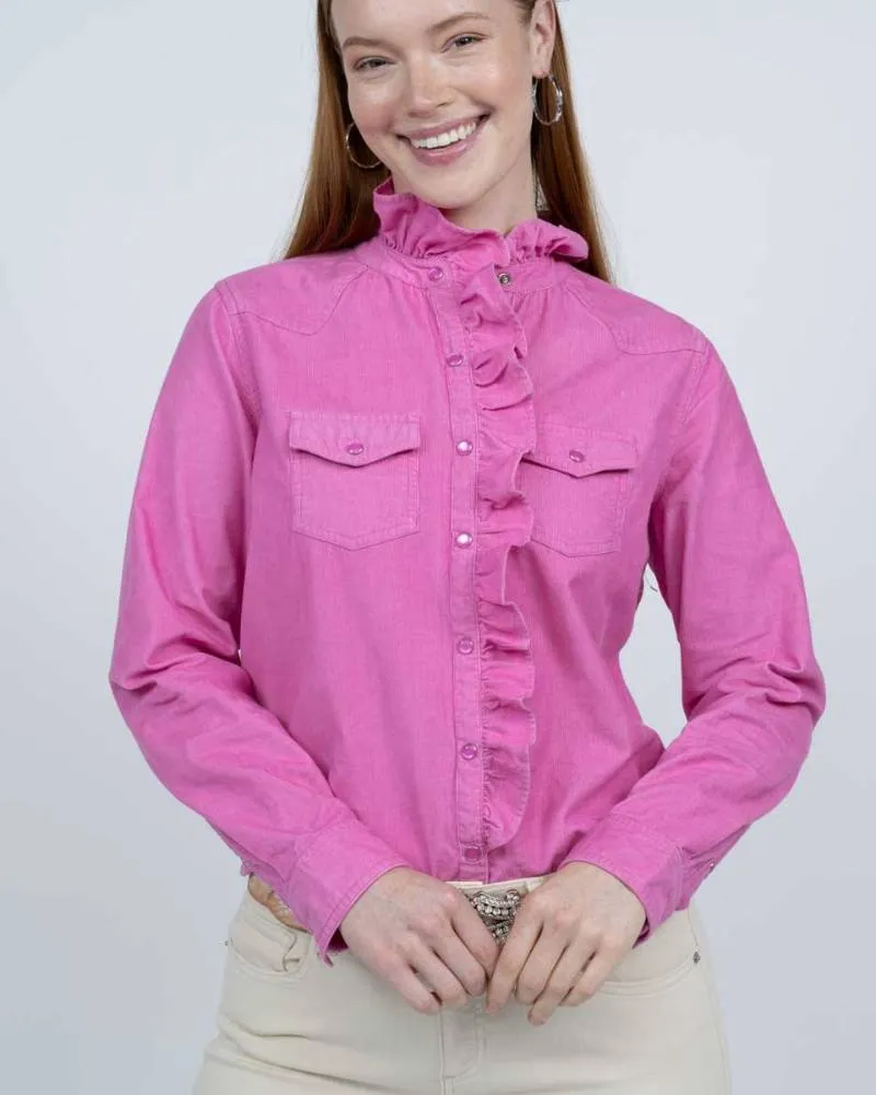 Pink Corduroy Ruffle Snap Shirt