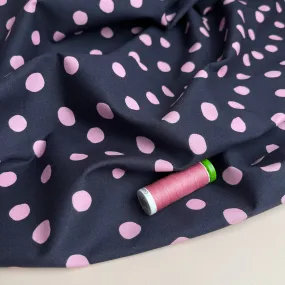 Pink Polka on Midnight Cotton Poplin Fabric