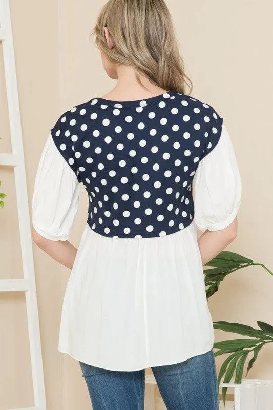 Polka Dot Balloon Sleeve Baby Doll Tunic