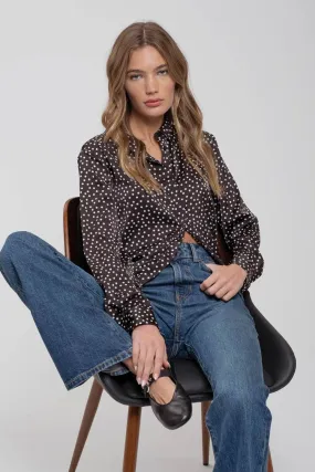 POLKA DOT COLLARED  SHIRT BLACK