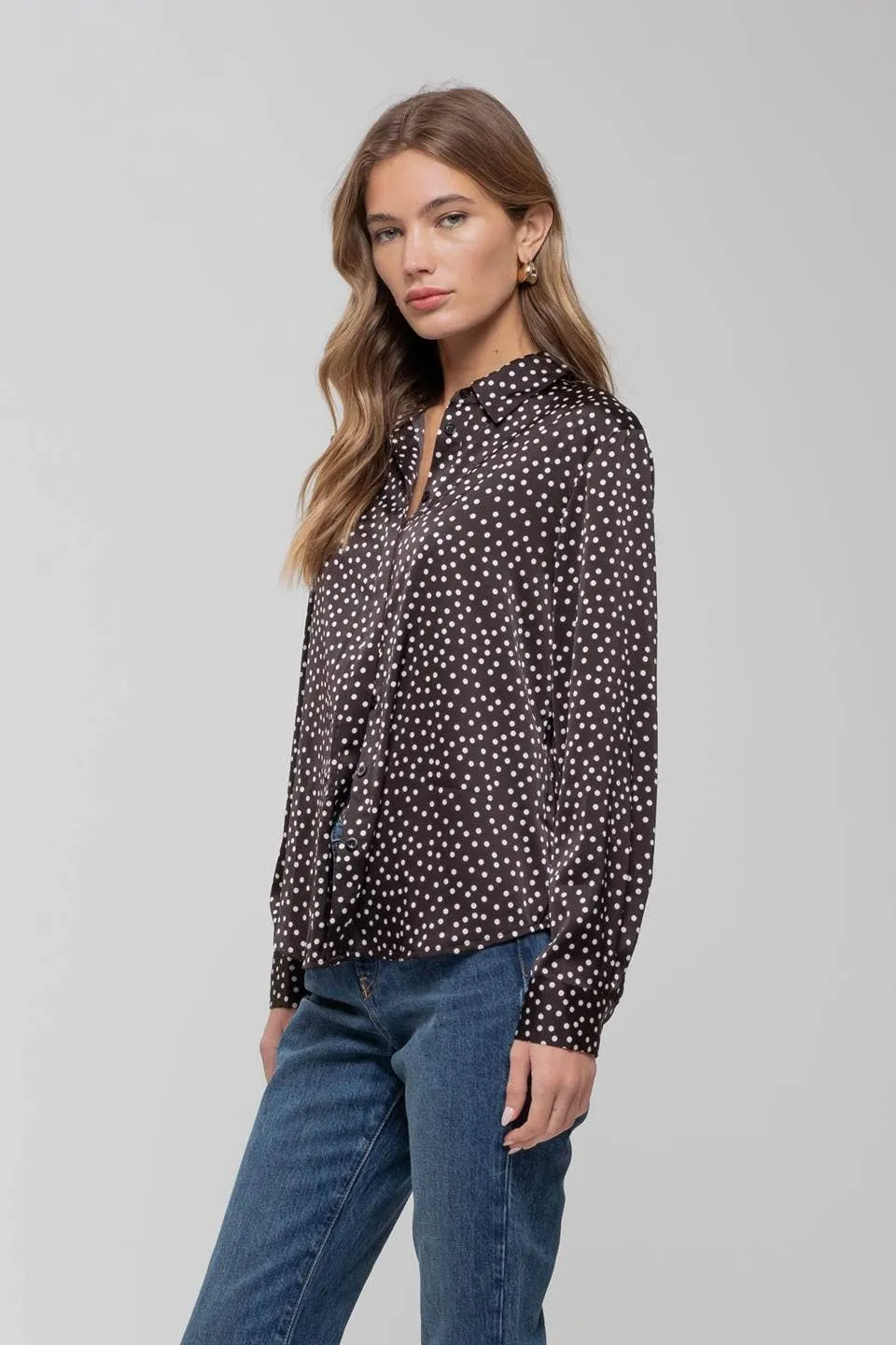 POLKA DOT COLLARED  SHIRT BLACK