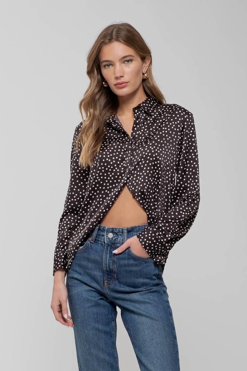 POLKA DOT COLLARED  SHIRT BLACK