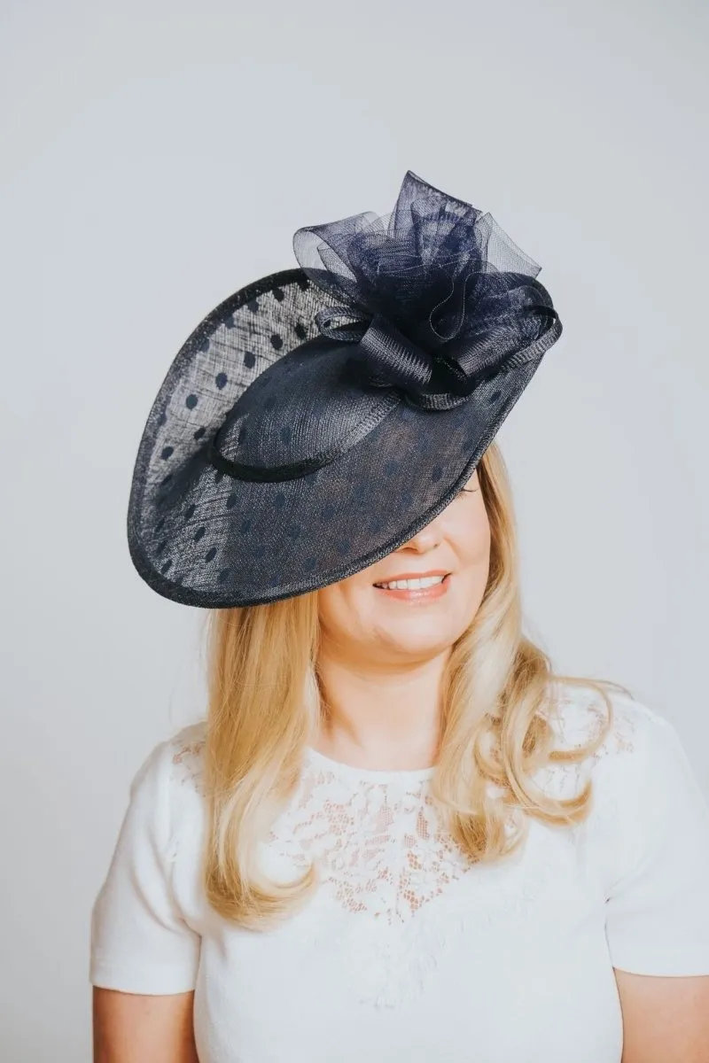 Polka Dot Navy Wide Brim Fascinator